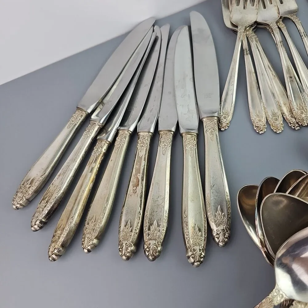 59 Piece Silver Plate Nickel Silver Spoons Knives Forks Serving Japan